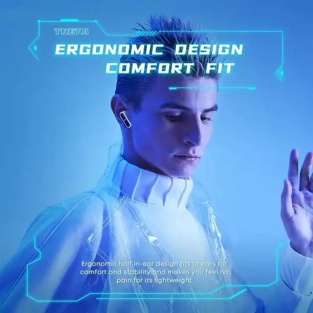 Alt view image 5 of 6 - Bluetooth 5.3 Earbuds Wireless Gaming Headphones Low Latency High Bass Stereo Sound IPX5 Waterproof LED Display Touch Control Beige