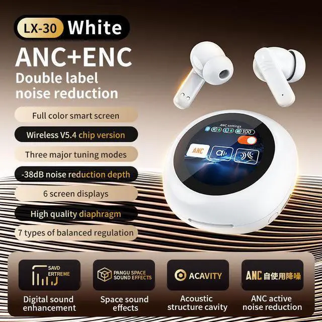 Alt view image 6 of 6 - LX30 Wireless Gaming Headset TWS Earbuds with ANC/ENC Wireless Charging Digital Display 5.4 Low Latency IPX4 Waterproof Black