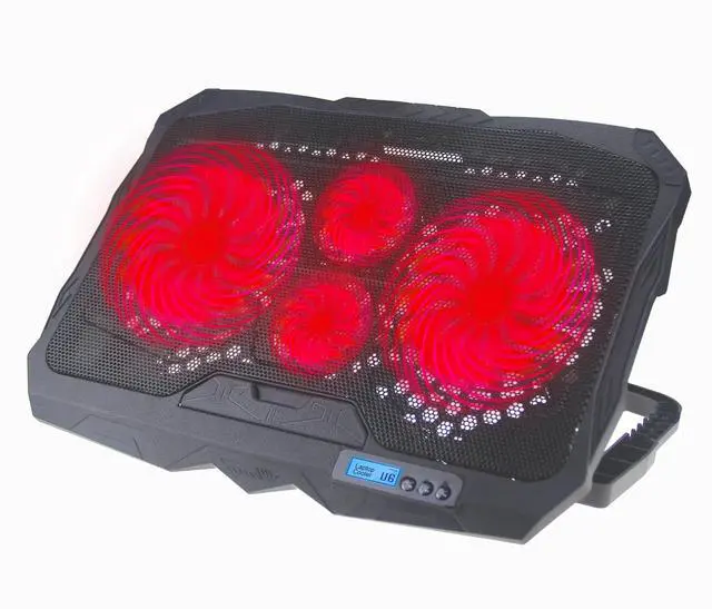 Alt view image 6 of 6 - Gaming Cooler Laptop Cooling Pad 4 Fans Foldable Portable Adjustable Height Speed Dual USB Ports Red