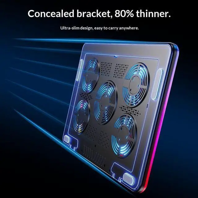 Alt view image 4 of 4 - Metal Laptop Cooling Pad with 5 Air Cooled Fans RGB Lighting Effects for 17 Inch Gaming Laptops