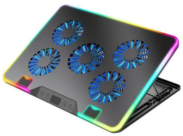 Main image of Metal Laptop Cooling Pad with 5 Air Cooled Fans RGB Lighting Effects for 17 Inch Gaming Laptops