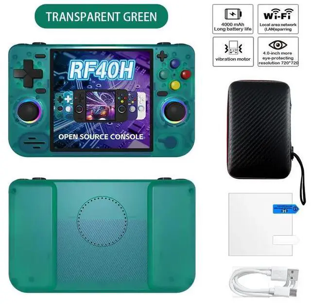 Main image of RF40H 4 Inch IPS Screen Handheld Gaming Player Pocket 30+ Classic Emulators WiFi Portable Retro Handheld Game Console Translucent Green 64GB