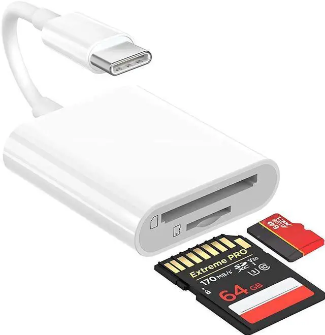 Main image of USB C SD Card Reader, USB-C to SD/Micro SD Card Reader, 2in1 High-Speed Type C Camera Memory Card Adapter OTG Compatible with iPhone 15 and Above/iPad/Galaxy/MacBook Pro and More UBC C Devices
