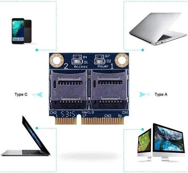 Alt view image 4 of 5 - Micro-Sd Tf To Mini Pci Express Memory Card Reader Adapter Converter Card for Laptop