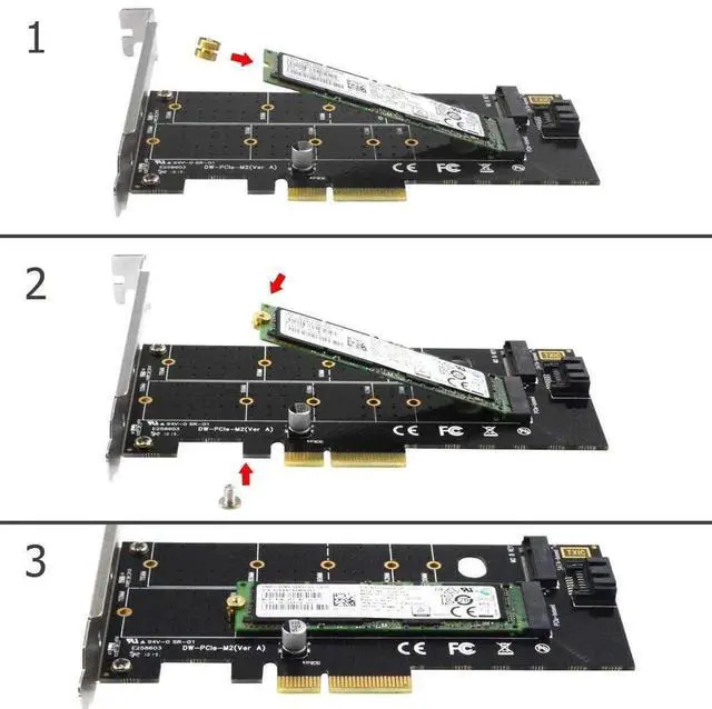 Alt view image 2 of 5 - Dual M.2 PCIe Adapter, M.2 NVME SSD (M Key) or M.2 SATA SSD (B Key) 22110 2280 2260 2242 2230 to PCI-e 3.0 x4 Host Controller Expansion Card with Low Profile Bracket for PC Desktop