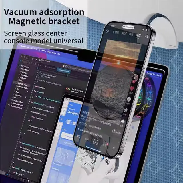 Alt view image 3 of 6 - Universal Stable Magnetic Electric Vacuum Adsorption Suction Vacuum Mobile Phone Mount Colorful Car Phone Holder for Car