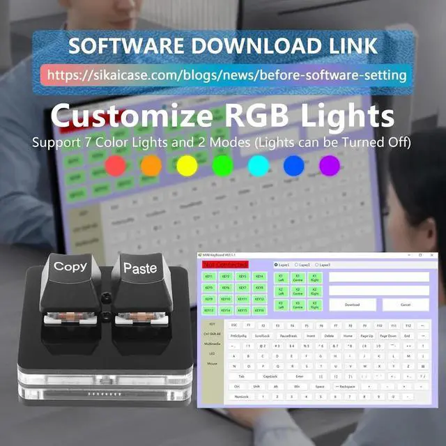 Alt view image 3 of 7 - USB Mini 2 Key Keypad 2-Key Copy Paste Keyboard OSU Keypad HotSwap One Handed Mechanical Gaming Keyboard with USB Cable for Accounting Working or Rhythm Games