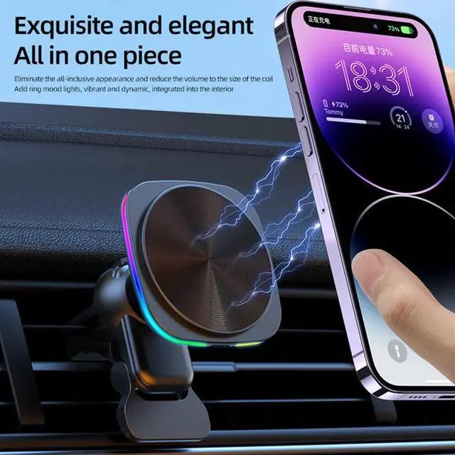 Alt view image 2 of 6 - In-Car Mount Bracket Wireless Charging Magnetic Car Charger Phone Holder for iPhone for Samsung Android Phones
