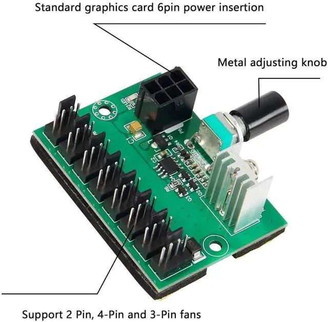 Alt view image 2 of 7 - Chassis Fan Pressure Regulating Governor, 2 Pin 3 Pin 4 Pin Fan Adapter PWM PC Chassis Cooling Fan Hub,8 Way Splitter 12V Speed Controller with 6 Pin Power Port(8 Way