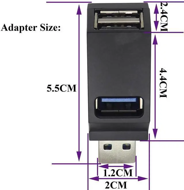 Alt view image 2 of 7 - 3-Port USB- A 3.0 Hub USB 3.0 A Male to 1 USB-3.0-A and 2 USB2.0 A Female Ports Splitter Adapter for Laptop, Car, Keyboard, Mobile Hard Disk, U Disk, Camera, Mouse, etc(2 Pack/Black)