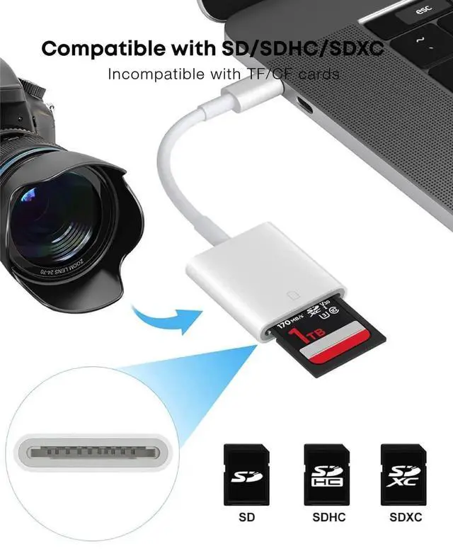 Alt view image 7 of 7 - USB C to SD Card Reader Adapter for iPhone15 and Above, Typc C SD Memroy Card Reader for Mac/iPhone/iPad/Samsung Galaxy S22/21/20/10, Google Pixel, Camera and More