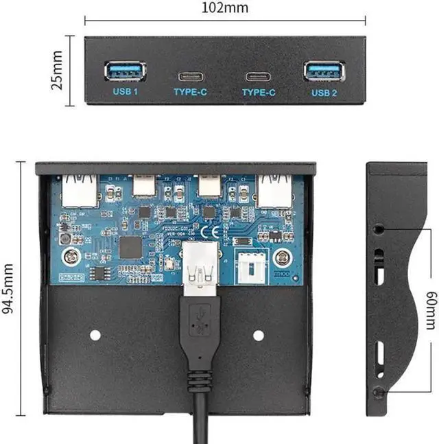 Main image of Type-C USB3.0 Dual Ports & USB3.0 Type-A Dual Port HUB Front Panel to Motherboard 20Pin Connector Cable Cord for 3.5" Floppy Bay