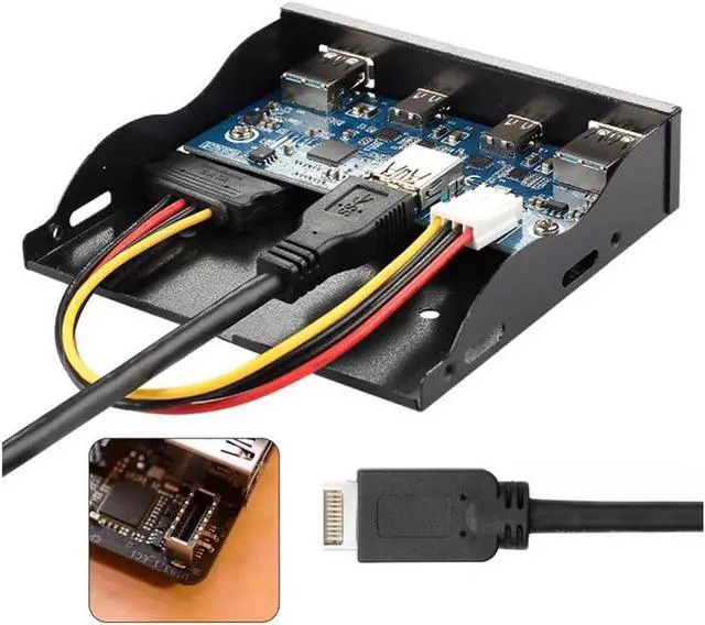 Alt view image 2 of 3 - USB 3.0 HUB 4 Ports & USB-C Front Panel Motherboard to USB 3.1 Front Panel Header Cable Cord for 3.5" Floppy Bay
