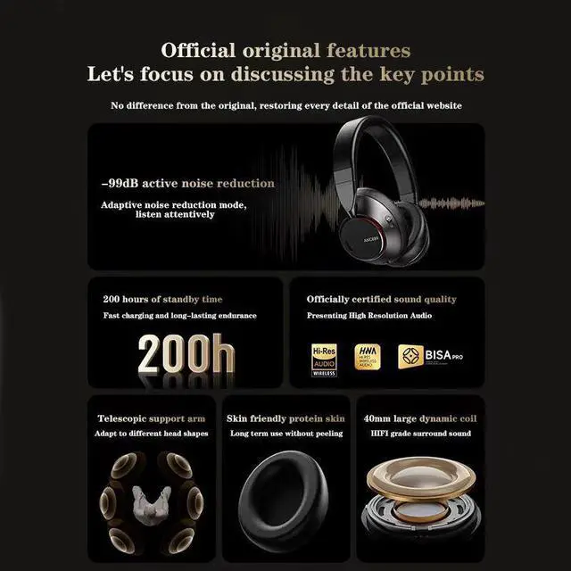 Alt view image 4 of 6 - Fashion Cute Style ANC Wireless Bluetooth Headset Professional Games Sports Hifi High Quality Sound Headphone with 40mm Driver