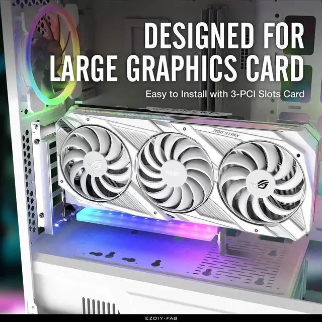 Alt view image 6 of 7 - Vertical PCIe 4.0 GPU Mount Bracket Graphic Card Holder with 5V 3 Pin ARGB LED Module, Video Card VGA Support Kit with PCIe 4.0 X16 Gen4 17cm/6.69in Riser Cable 90 Degree Right Angle- White