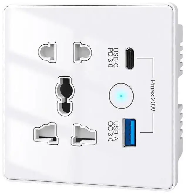 Alt view image 5 of 7 - Smart Wi-Fi+BLE Wall Socket with USB-C PD 3.0 and USB-A QC 3.0 Fast Charging Alexa Google Home 13A/2860W Max Load White 1USB+1TYPE-C WIFI