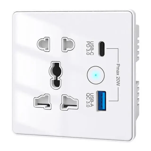 Alt view image 3 of 5 - Smart Wi-Fi+BLE Wall Socket with USB-C PD 3.0 and USB-A QC 3.0 Fast Charging Alexa Google Home 13A/2860W Max Load White 2USB WIFI