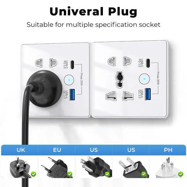 Alt view image 4 of 5 - Smart Wi-Fi+BLE Wall Socket with USB-C PD 3.0 and USB-A QC 3.0 Fast Charging Alexa Google Home 13A/2860W Max Load White 2USB WIFI