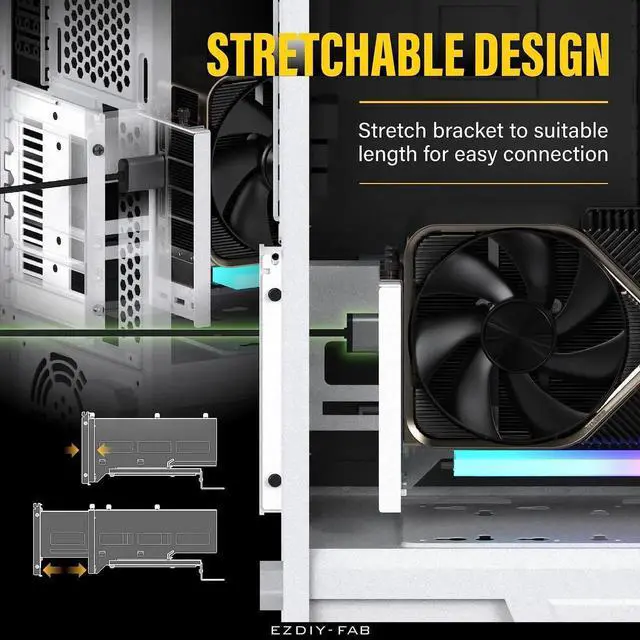 Alt view image 2 of 7 - Vertical PCIe 4.0 GPU Mount Bracket Graphic Card Holder with 5V 3 Pin ARGB LED Module, Video Card Support Kit with PCIe 4.0 X16 Gen4 17cm/6.69in White Riser Cable 90 Degree Right Angle-White