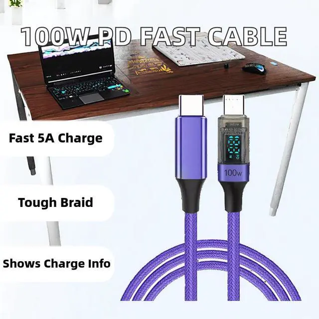 Alt view image 2 of 4 - 100W PD Fast Charging USB-C to USB-C Cable for Mobile Phone Computer & Power Bank
