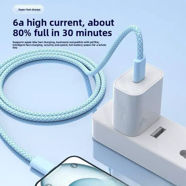 Alt view image 3 of 4 - 3A Fast Charging Type-C Nylon 2m USB Data Cable for iPhone White-05 3M