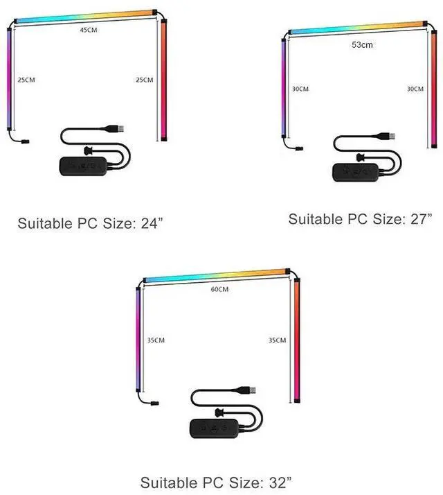 Alt view image 7 of 7 - Ambient Gaming Lights Strip RGB Monitor Light PC USB 5V Smart Game Room Atmosphere Decor Screen Sync Monitor LED Backlight 27