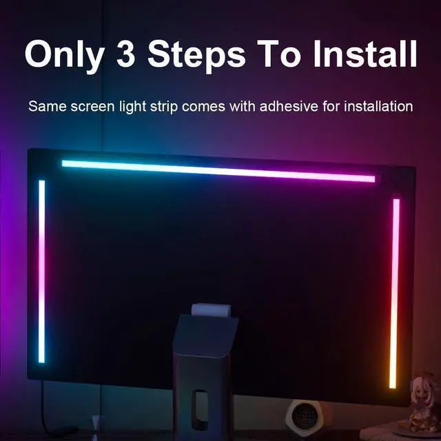Alt view image 3 of 7 - Ambient Gaming Lights Strip RGB Monitor Light PC USB 5V Smart Game Room Atmosphere Decor Screen Sync Monitor LED Backlight 27