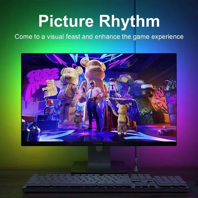 Alt view image 5 of 7 - Ambient Gaming Lights Strip RGB Monitor Light PC USB 5V Smart Game Room Atmosphere Decor Screen Sync Monitor LED Backlight 27