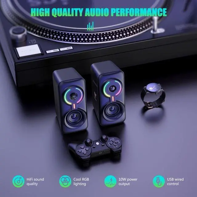 Alt view image 6 of 6 - L6 3.5mm Wired AUX Double Bass RGB Game Speaker Surround Home Theater Gaming Speaker for PC Desktop Laptop
