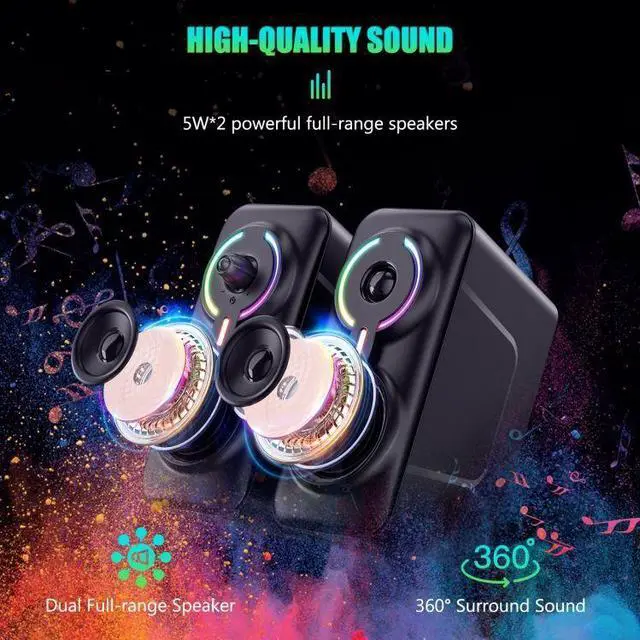 Alt view image 5 of 6 - L6 3.5mm Wired AUX Double Bass RGB Game Speaker Surround Home Theater Gaming Speaker for PC Desktop Laptop