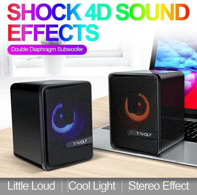 Alt view image 2 of 6 - S3 Computer Desktop Speaker RGB Gaming Speakers with Subwoofer Stereo Sound Volume Control for PC Desktop Computer Gamer