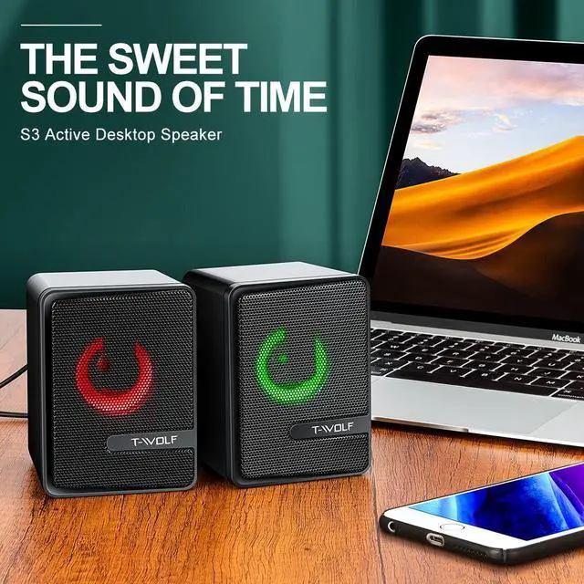 Alt view image 6 of 6 - S3 Computer Desktop Speaker RGB Gaming Speakers with Subwoofer Stereo Sound Volume Control for PC Desktop Computer Gamer