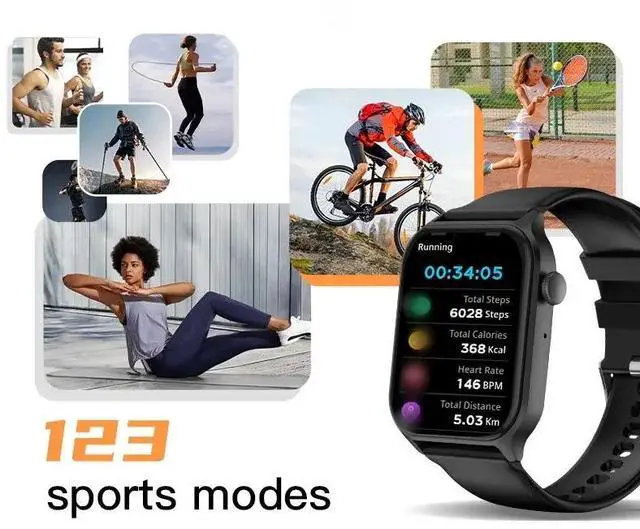 Alt view image 5 of 5 - Z145 Smart Watch Fitness Tracker 1.83'' TFT Screen Full Touch BT Music Control Health Monitor for Exercise and Fitness Black