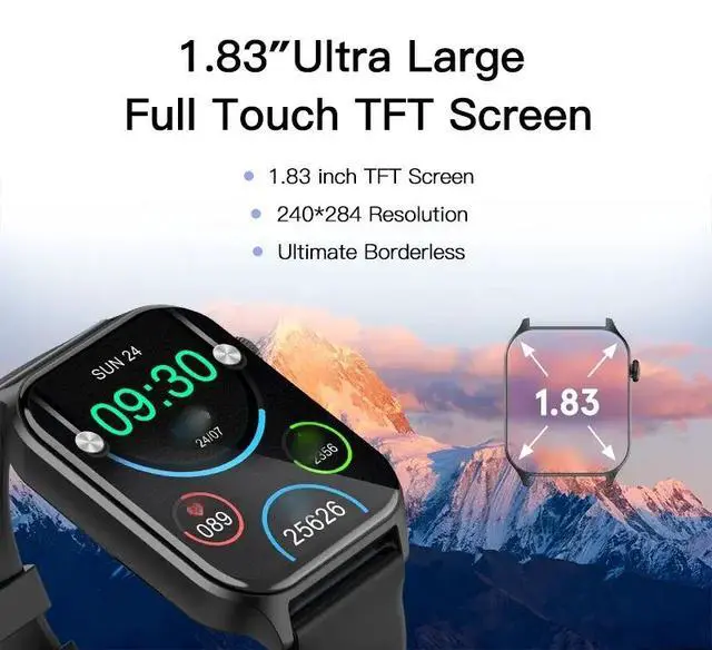 Alt view image 4 of 5 - Z145 Smart Watch Fitness Tracker 1.83'' TFT Screen Full Touch BT Music Control Health Monitor for Exercise and Fitness Black