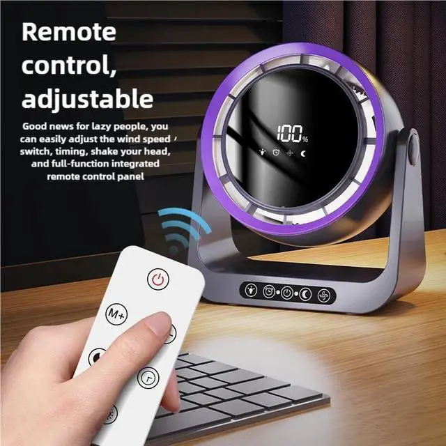 Alt view image 2 of 6 - USB Cycle Charging Digital Display Desktop Turbo Small Fan Black Leafless Technology for Home Household Outdoor Hotel Plastic