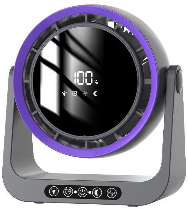 Main image of USB Cycle Charging Digital Display Desktop Turbo Small Fan Black Leafless Technology for Home Household Outdoor Hotel Plastic Dark gray high trim