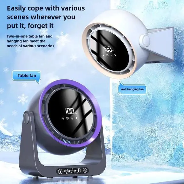 Alt view image 3 of 6 - USB Cycle Charging Digital Display Desktop Turbo Small Fan Black Leafless Technology for Home Household Outdoor Hotel Plastic White High allocation