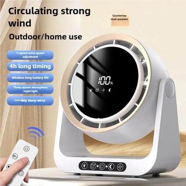 Alt view image 4 of 6 - USB Cycle Charging Digital Display Desktop Turbo Small Fan Black Leafless Technology for Home Household Outdoor Hotel Plastic White High allocation