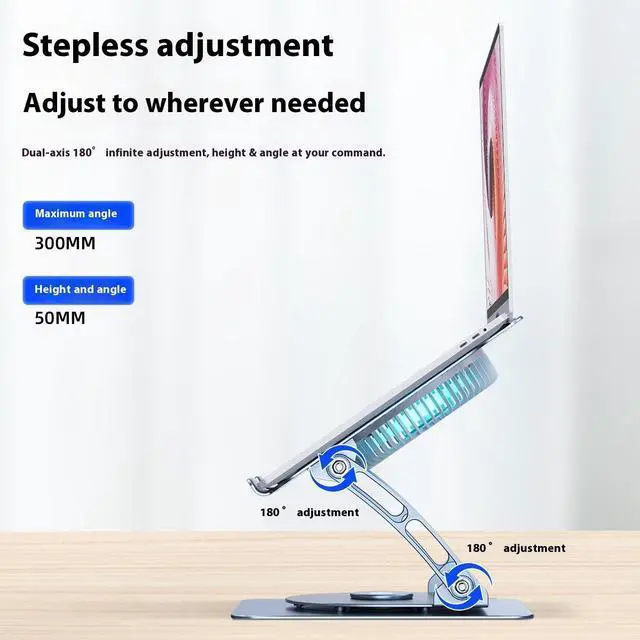Alt view image 3 of 5 - 360-Degree Rotating Laptop Stand Adjustable Foldable Aluminum Alloy Desktop Fan Cool Metal Tablet PC Stands for Office School Rotating stand for laptop t628g gray