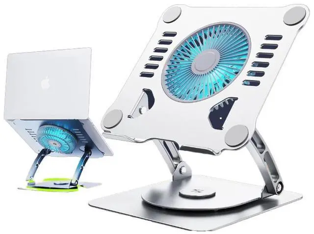 Alt view image 5 of 5 - 360-Degree Rotating Laptop Stand Adjustable Foldable Aluminum Alloy Desktop Fan Cool Metal Tablet PC Stands for Office School Rotating stand for laptop t628g gray