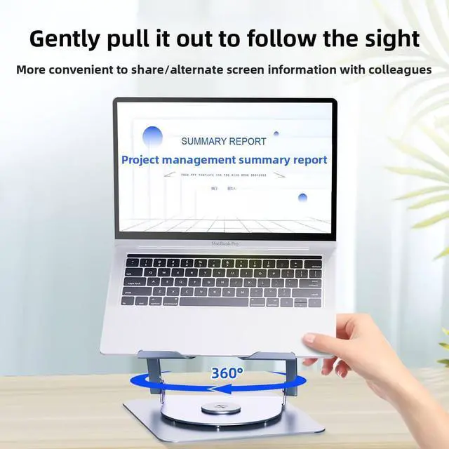 Alt view image 4 of 5 - 360-Degree Rotating Laptop Stand Adjustable Foldable Aluminum Alloy Desktop Fan Cool Metal Tablet PC Stands for Office School Rotating stand for laptop t628g gray