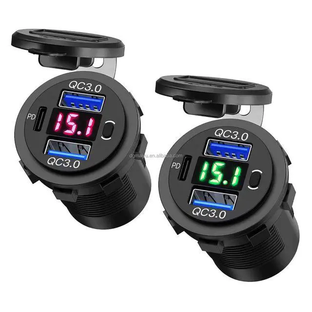 Alt view image 3 of 5 - 12-24V PD & QC3.0 USB Charger With LED Voltmeter Fast Car Charger Socket Outlet