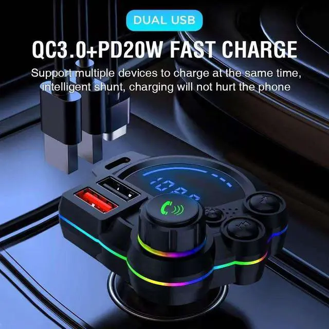 Alt view image 4 of 5 - V5.3 Car MP3 Music Hands-free Call New FM Transmitter QC3.0+PD20W Dual Fast Charging Car Charger