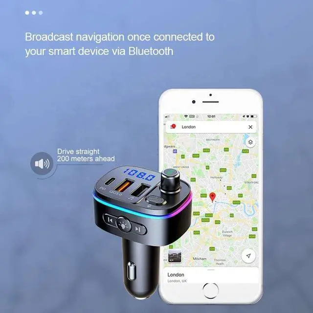 Alt view image 3 of 5 - QC 3.0 Multi Led Light PD Port Car Phone Charger Fast Charging Car BT 5.0 Wireless Stereo MP3 Player FM Transmitter