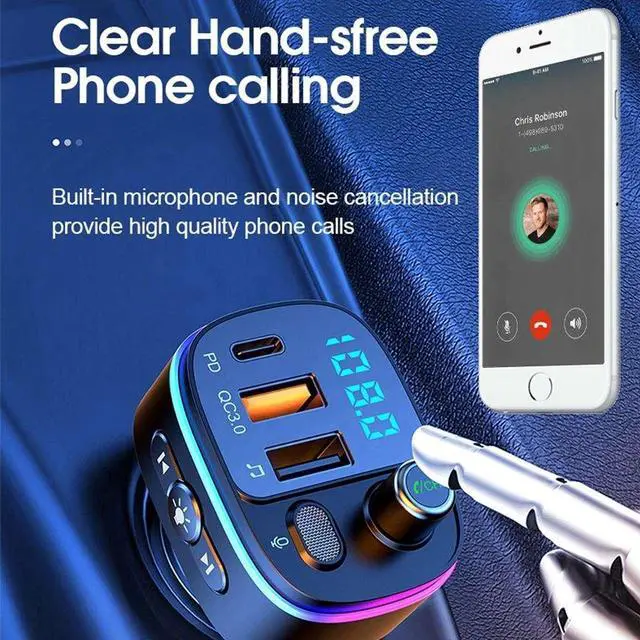 Alt view image 2 of 5 - QC 3.0 Multi Led Light PD Port Car Phone Charger Fast Charging Car BT 5.0 Wireless Stereo MP3 Player FM Transmitter