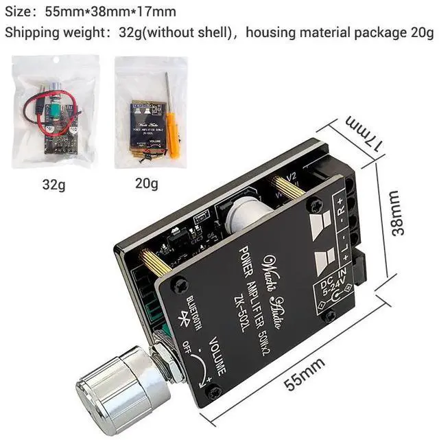Alt view image 5 of 5 - ZK-502L MINI 50WX2 BT 5.0 Digital Speaker Amplifier Board Sound Module Knob with Volume Adjustment Switch