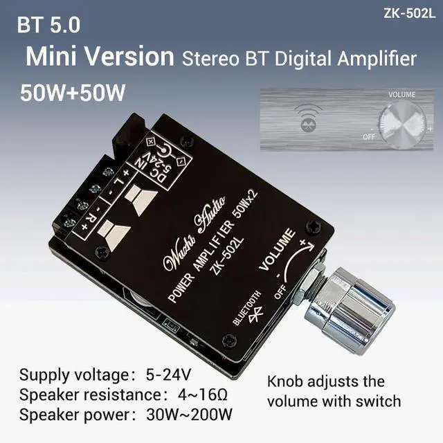 Alt view image 2 of 5 - ZK-502L MINI 50WX2 BT 5.0 Digital Speaker Amplifier Board Sound Module Knob with Volume Adjustment Switch
