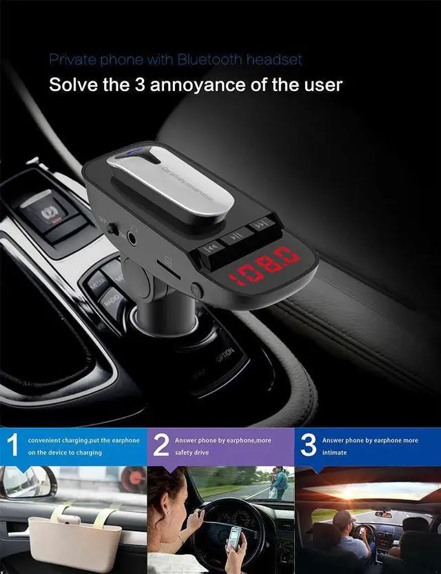 Alt view image 2 of 6 - BT5.4 Car MP3 Player Wireless Headset Handsfree Car Kit FM Transmitter MP3 Player FM Modulator with Earphone