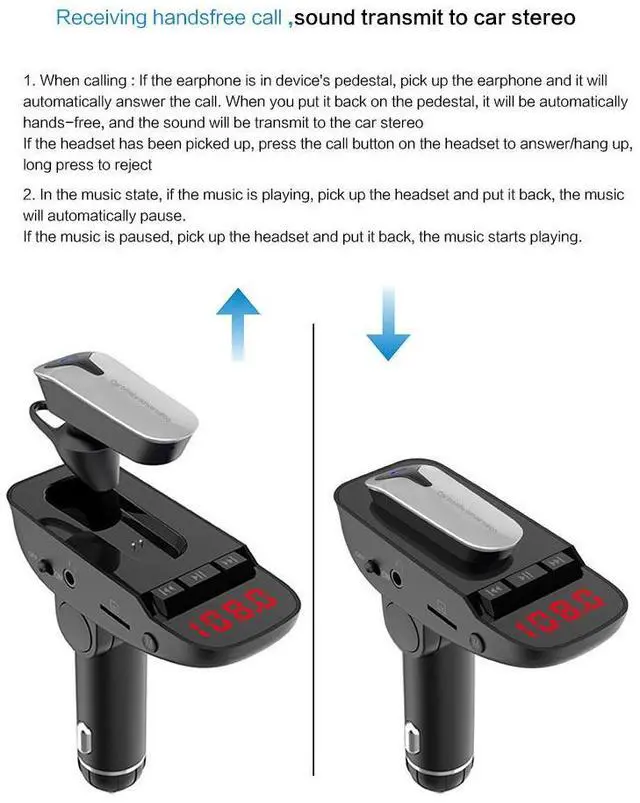 Alt view image 3 of 6 - BT5.4 Car MP3 Player Wireless Headset Handsfree Car Kit FM Transmitter MP3 Player FM Modulator with Earphone