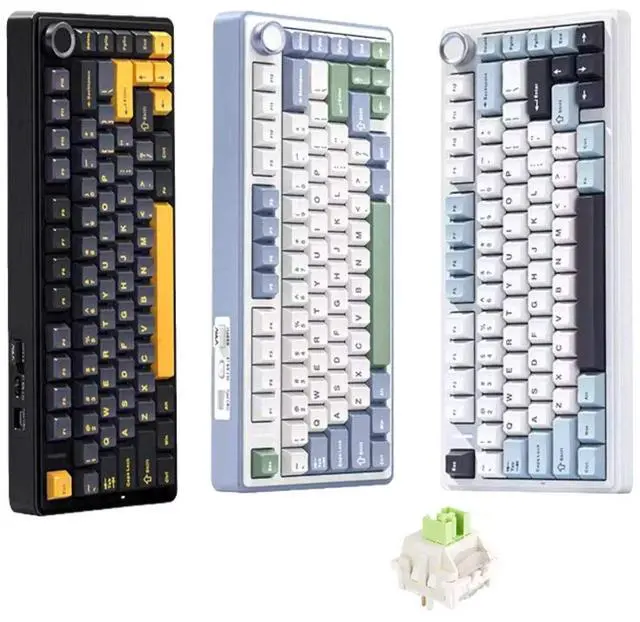 Alt view image 3 of 3 - F75 75% Customized Mechanical Keyboard Full Key Hot Swap 2.4 Wireless Three Mode Keyboard Gaming Mechanical Keyboard Thunder Black black + dark blue + orange Reaper switch
